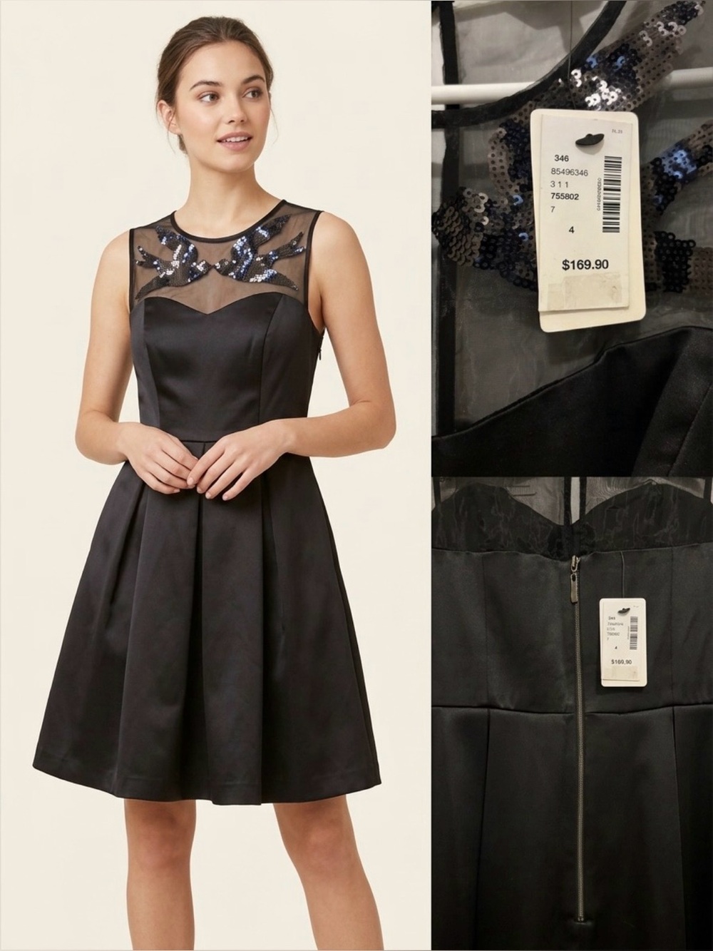 RW&CO. Black Sequin Mesh Fit & Flare Dress Size 4 NWT